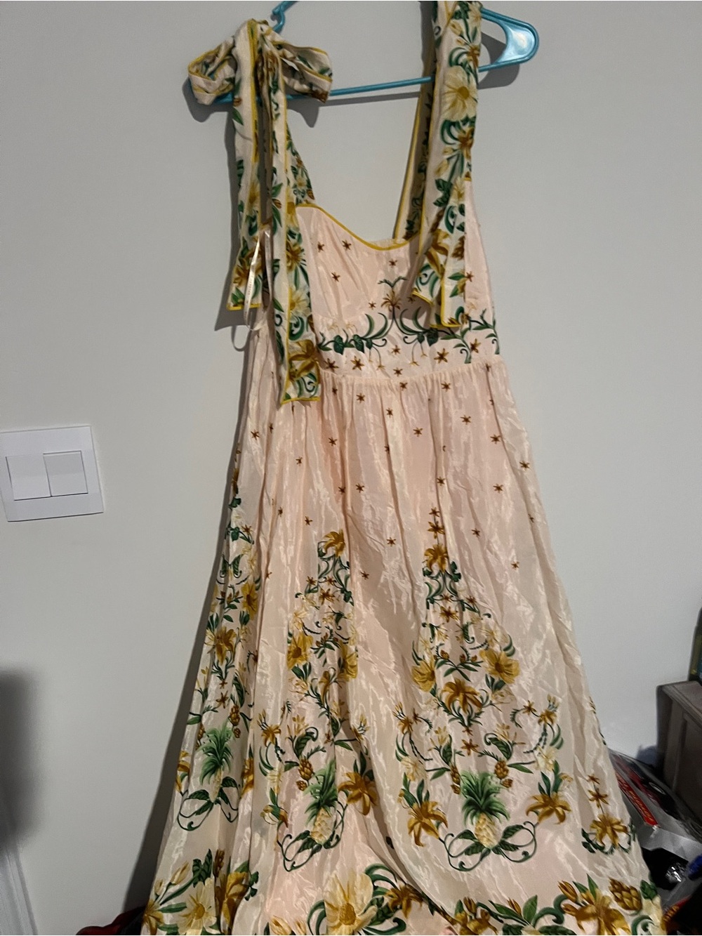 Farm Rio Pink Botanical Beauty Shoulder Bow Midi Dress M - Picture 13 of 16